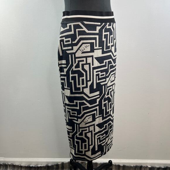 Richard Allan x H&M Black White Midi Skirt Knit Geometric Elastic Waist Medium M - Picture 5 of 11